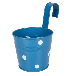 Pot de fleurs bleu à pois blancs, design moderne, léger, pour utilisation sur bureau - Product Image 3