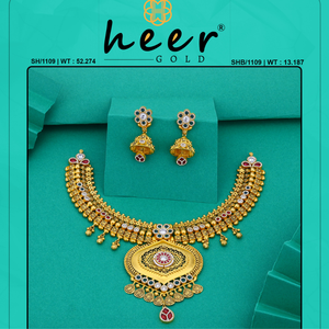Traditional gold <b>necklace</b> with floral motifs temple jewelry design bridal wear elegant handcrafted ethnic <b>statement</b> piece - Product Image 2