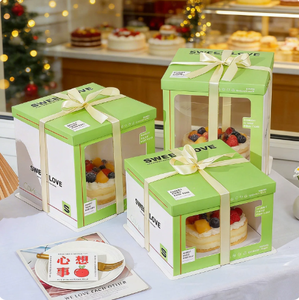 In Stock <strong>Birthday</strong> Cake Packaging Box 6/8/12 inch 10-inch Single/double Layer Taller square Transparent Cake Box No <strong>Ribbon</strong> - Product Image 1