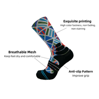 Chaussettes de sport en polyester imprimées avec logo personnalisé, lignes géométriques, blocs de couleur, respirantes, pour la randonnée, le cyclisme et les activités de plein air