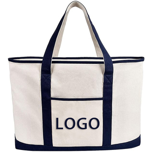 Sac fourre-tout en toile beige avec ancre brodée, grand format, robuste, pour la plage, le bateau, les courses, avec fermeture éclair, spacieux, 2026 - Product Image 1