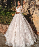 NDB10364 Robe de Mariée de Luxe Col en V Traînante Grande Taille Traîne Chapelle Cœur Chérie Vestido De Novia Robes de Mariée Appliquées