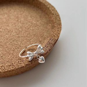 S925 Sterling Silver Bowknot <b>Ring</b> With Heart Charm <b>Open</b> Design For Women Index Finger Jewelry Everyday Wear - Product Image 2