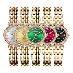 Grosir seiko 5 jam tangan tanggal wanita-Jam Tangan Wanita HALEI 5011L, Arloji Kuarsa Emas Wanita dengan Gelang Modis Murah Elegan Klasik Retro