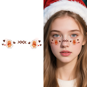 Tatouages temporaires de Noël, autocollants pour le visage, dessins animés mignons, réaliste, bonhomme en pain d'épices, flocon de neige, <span class=keywords><strong>tatouage</strong></span> imperméable pour le visage, le cou, le <span class=keywords><strong>bras</strong></span> - Product Image 1