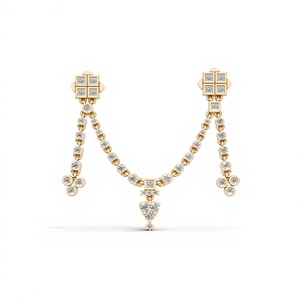 Aarinya Imperial Festoon Lab-Grown Diamond Ritz Chevron Dangle Brooch Pins 9K Yellow Gold Princess Quad-Motif Chain <b>Swag</b> Party - Product Image 1