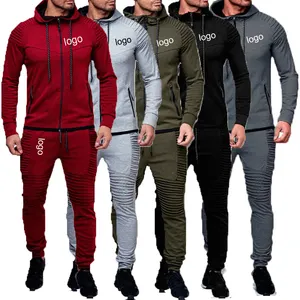 Custom Logo Zipper MenのSweat Suit Hooded Casual Tracksuit Thick 2 Piece Men Jogging Suit Set Solid Color Sports Active Wear