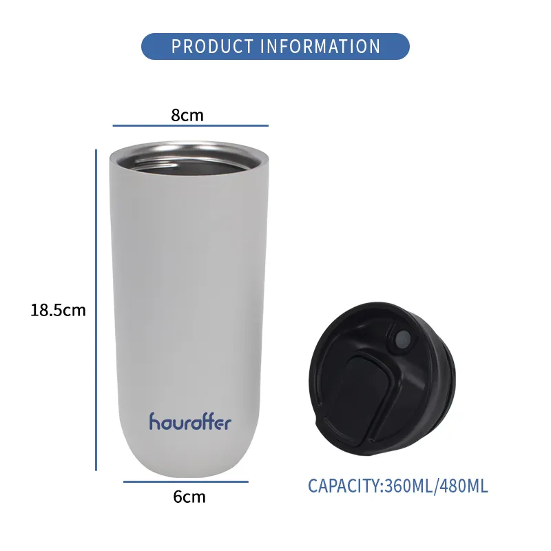 La fiaschetta sottovuoto da 12 once/16 once mantiene fredde e calde tazze da caffè in acciaio inossidabile di 8 ore con fondo a pressione e tazza da caffè lavabile in lavastoviglie