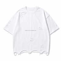 T-shirt Homme Séchage Rapide Blanc Effet Vieilli Oversize Déchiré Manches Courtes Col Rond Streetwear Personnalisé