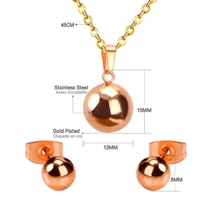 Conjunto de Joyería de Moda en Plata Chapada en Oro, Acero Inoxidable de Alta Calidad, Collar y Aretes con Forma de Bola, Conjunto Nupcial - Product Image 5