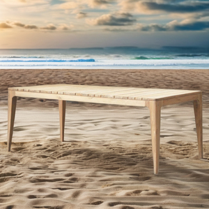 Mesa de comedor de teca con diseño inspirado en el arco con patas cónicas para Patio, jardín, piscina, mesa de teca para exteriores, sala de estar al aire libre - Product Image 5