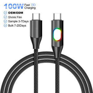 USB C TO USB C CABLE 1M 100W <span class=keywords><strong>ชาร์จ</strong></span>เร็วไฟ LED ตัวบ่งชี้ที่ถักไนลอนสีดำสำหรับแล็ปท็อป MacBook iPhone Samsung - Product Image 1