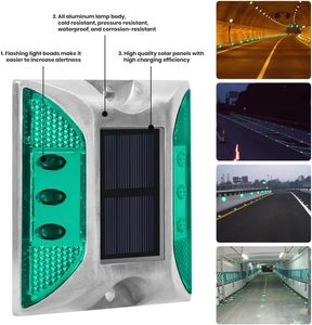 Segnalatore Stradale Luminoso <span class=keywords><strong>a</strong></span> LED Solare con Effetto Occhio di Gatto per Pavimentazione - Product Image 2