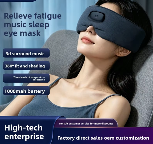 3D Surround Sound Music Sleep Mask Bluetooth Full Blackout Gravity-Activated Massager Removable Washable Warm Compress Eye Care