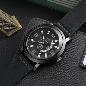 Moda di vendita calda da uomo uomo orologio Casual numero data lega orologio al quarzo imitazione cinturino in pelle orologio (WA029) - Product Image 6