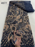 Tissu en dentelle africaine à sequins et perles 4877, tissu en dentelle française en tulle, dentelle nigériane de luxe de haute qualité pour robe de mariée