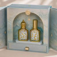 Flacon de parfum rectangulaire 15 ml avec cadre doré, à pois, applicateur à bille, vaporisateur, rechargeable, pour huile d'attar