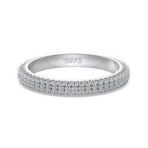 Dylam Classic Design High Fine <b>Sterling</b> <b>Silver</b> 3-Layers <b>Eternity</b> Band D VVS1 Moissanite Stones Unique Wedding Bridal <b>Rings</b> - Product Image 1