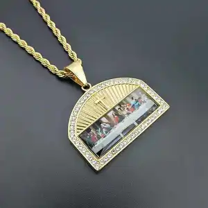 Stainless Steel Oil Painting Picture Pendant Jesus Cross Necklace Sublimation Jewelry Blanks