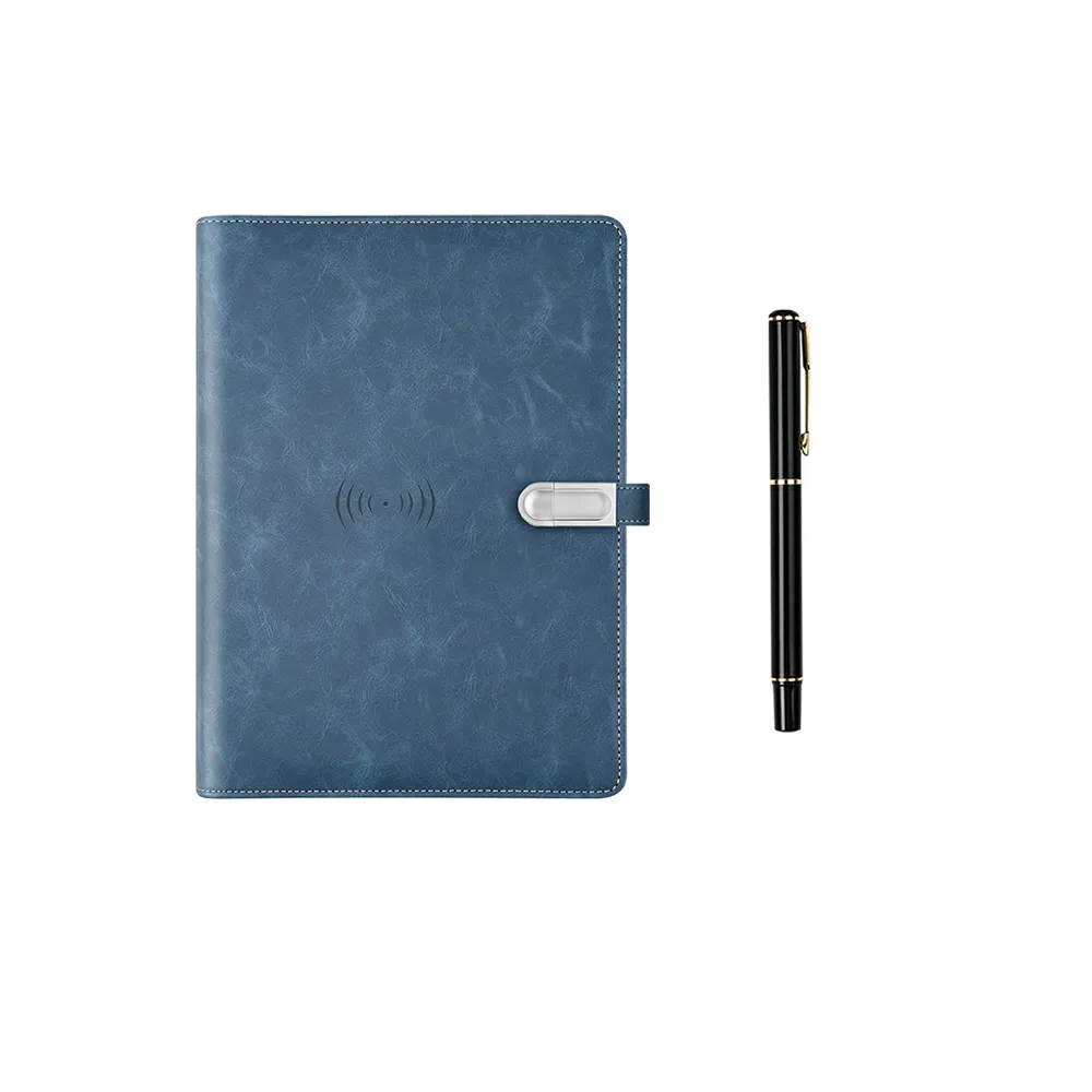 Eccellente agenda blu navy diario notebook organizer con caricatore USB calcolatrice powerbank agenda wireless ricarica blocco note