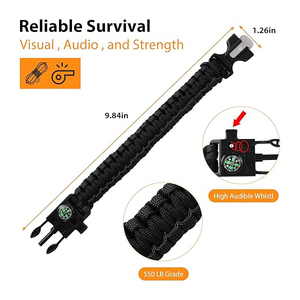 Bracelet <span class=keywords><strong>en</strong></span> paracorde 5 <span class=keywords><strong>en</strong></span> 1, kit de survie d'urgence pour la randonnée, avec allume-feu, <span class=keywords><strong>boussole</strong></span>, sifflet, outil à silex continu et grattoir <span class=keywords><strong>en</strong></span> acier - Product Image 3