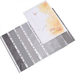 Pochette de protection transparente A4 en PP à 11 trous pour classeur à feuilles mobiles, pochette perforée rayée blanche - Product Image 1