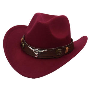 Vintage Style Ethnique <span class=keywords><strong>Bull</strong></span> OX Ceinture Western Cowboy Chapeau Topper Chapeau Rouleau Bord Rétro Équitation Faux Feutre Chapeaux pour Adultes Enfants Mode - Product Image 6