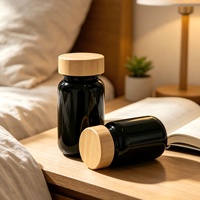 Flacon en verre noir mat de 60-400 ml pour compléments alimentaires, avec couvercle en bambou, pour capsules et pilules, idéal pour les vitamines de repousse des cheveux