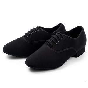 Scarpe da Ballo Sportive da Uomo per Allenamento con Tacco Cubano da 2.5 cm in Tessuto Oxford Nero per Ballo Standard e Latino - Product Image 5