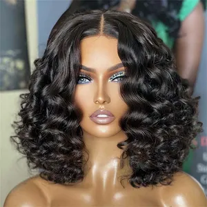 Short Bob Wig Brazilian Virgin Human Hair HD Lace Front Closure Wig Natural Black Human Hair Loose Wave Wig For Women