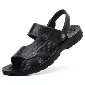 Sandalias con Correa en T para Hombre, Primera Capa de Piel de Vaca, Punta Abierta, Suela de Goma Antideslizante, Zapatos Casuales - Product Image 5