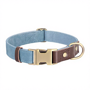 Ensemble collier et laisse pour chien en cuir de vache écologique réglable, motif uni, style classique de luxe, accessoires en coton polyester durables - Product Image 1