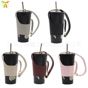 Funda para taza de té con leche taiwanesa hecha a mano, funda para taza de café con apertura lateral de velcro, regalo promocional para la apertura de una nueva tienda. - Product Image 3