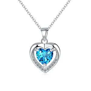 Heart Of The Ocean Design Jewelry Women Heart S925 Sterling Silver Sapphire Necklace