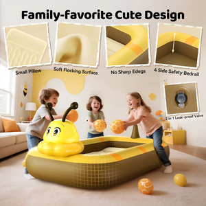 Bee Shaped Kids <b>Inflatable</b> Travel Bed with Safety Rails for Toddlers Camping Home - Product Image 3