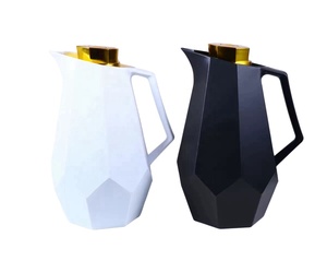 Carafe à café thermique en forme de diamant de 1000 ml - Noir et blanc avec couvercle doré, thermos à double paroi isolé sous vide pour la maison et le bureau - Product Image 1