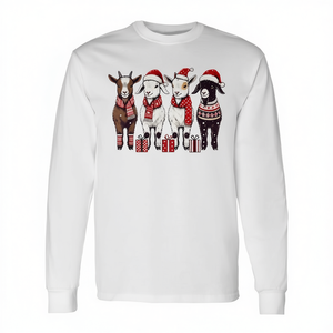 Camiseta de manga larga con estampado de cabra navideña retro, gorro de Papá Noel, mamá campestre, animales de granja, Navidad - Product Image 2