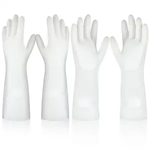 白色15英寸厨房洗碗和家用清洁丁腈手套，可重复使用，耐用，无乳胶清洁手套
