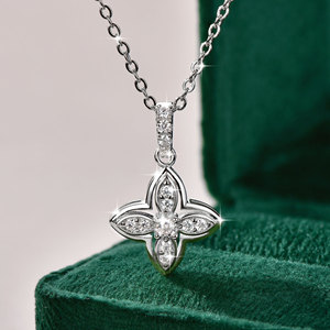 VVS1 <b>D</b> Color GRA Certified 0.25ct Moissanite Four Leaf Clover <b>Necklace</b> Flower Copper 14K Gold Filled heavy party wear jewellery - Product Image 2