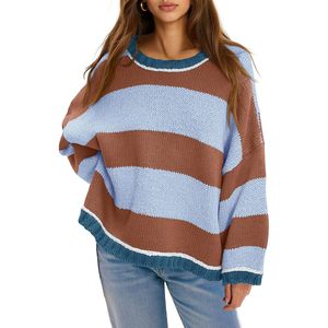 Pull tricoté rayé surdimensionné personnalisé pour femme, col rond, manches longues, coupe ample, collection automne - Product Image 1