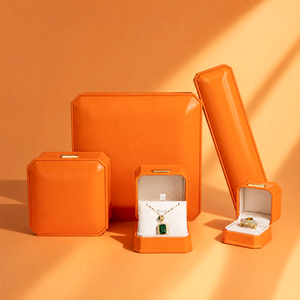 Coffret à bijoux Zebopak en cuir PU orange vibrant, forme octogonale, avec bague, collier, bracelet, collection de cadeaux de Noël - Product Image 3