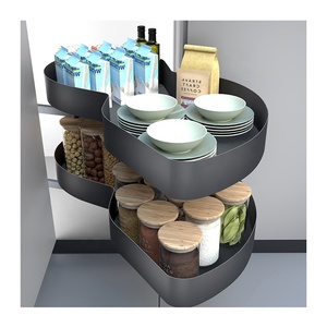 Modern 2-Tier <b>Sliding</b> Kitchen Cabinet Organizer Blind Corner <b>Swing</b> Tray Pull Out Basket In-Cabinet Installation Space-Saving Swi - Product Image 5