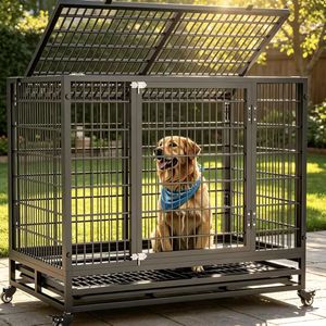 <span class=keywords><strong>Jaula</strong></span> para <span class=keywords><strong>Perros</strong></span> Resistente de Acero Inoxidable con Ruedas y Bandeja, Caseta Grande para Mascotas de Interior con Puertas Dobles y Apertura Superior, Caja de Entrenamiento - Product Image 5