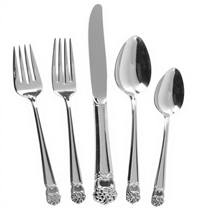 High Polish Cutlery <b>Set</b> 5 Pcs Classic Design Reusable Eco Friendly Flatware <b>Sets</b> Stainless Steel Food Grade For Dining Table Use - Product Image 1