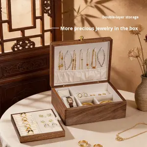 Шкатулка для украшений из массива черного ореха с вышивкой в китайском ретро-стиле, премиум-класса, с отсеками для хранения аксессуаров - Product Image 4