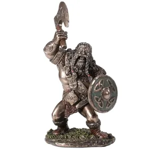 Смола Викинг воин топор и щит статуя холодная бронзовая отделка