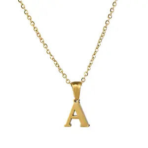 Plated Letter Jewelry Women Mini Initial Pendant Necklace Gold Stainless Steel Girls Trendy Small Flat Metal Gold Letter Pendant