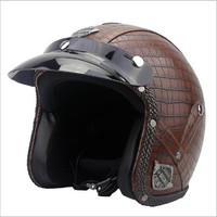 Casque Demi-Coque Rétro en Cuir PU Exclusif Transfrontalier pour Vélos Électriques et Trottinettes Électriques, Certifié DOT, pour Hommes et Femmes, Commerce International