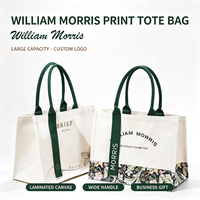 Sac fourre-tout en toile, sac laminé grande capacité avec ruban style Morris, logo d'entreprise imprimé sur mesure, cadeau promotionnel réutilisable