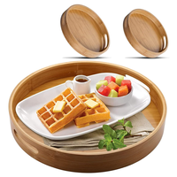 Plateau de service rond en bambou poli, moderne, durable et de qualité supérieure, avec poignées, écologique, pour la maison, la cuisine et les réceptions